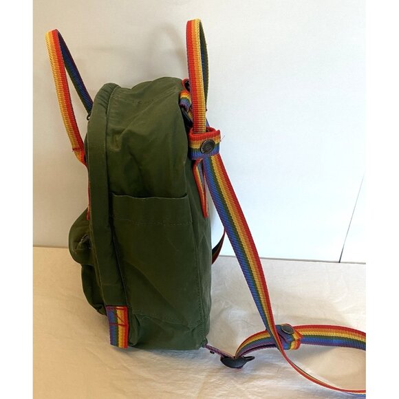 Fjallraven Kanken Mini Backpack Green Rainbow Straps 23261 EUC - Picture 4 of 7